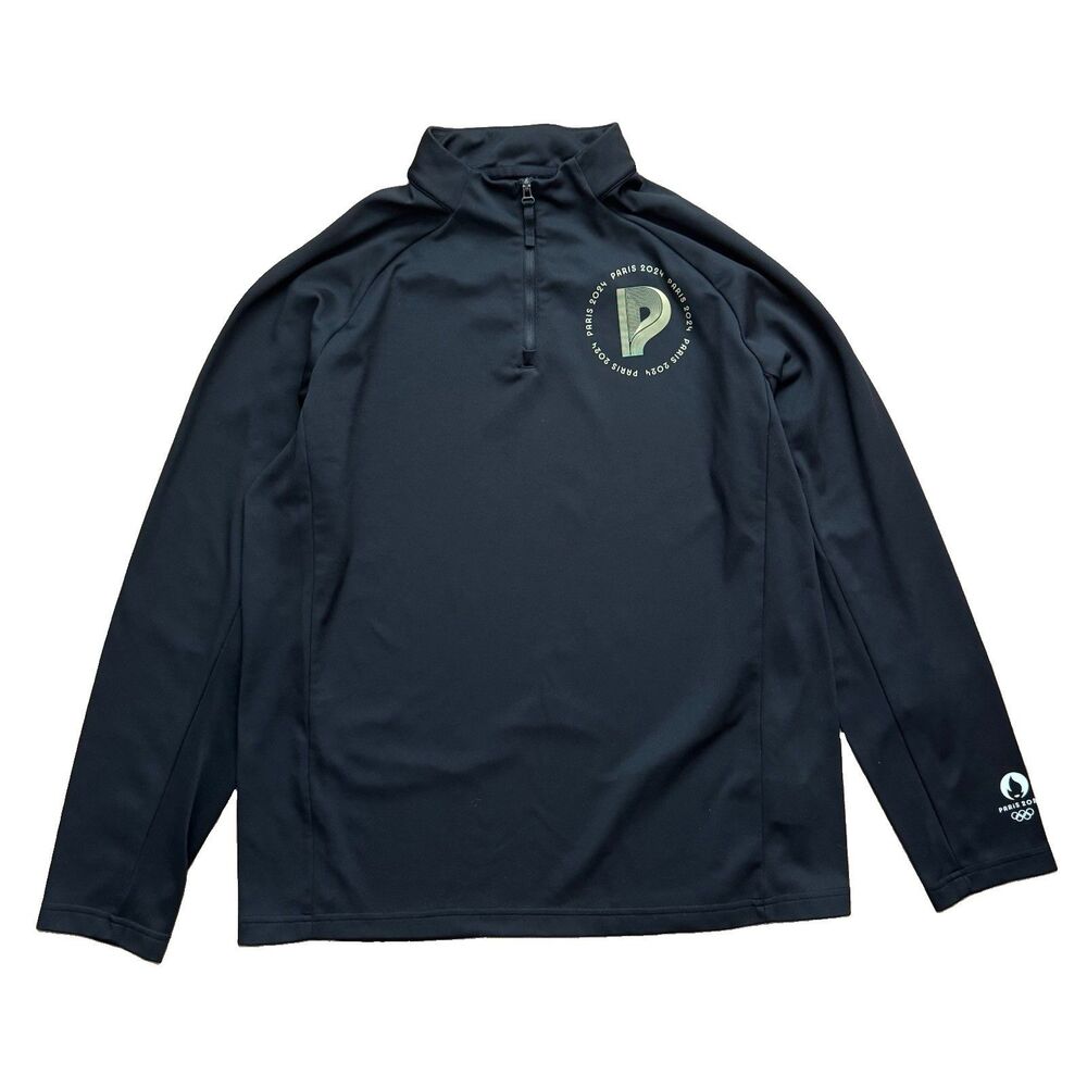 Paris 2024 Olympics Quarter Zip Pullover Jacket Men’s L Mock Neck Black Official